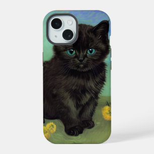 Van Gogh Zwart Kat Geel Bloemen iPhone 15 Case