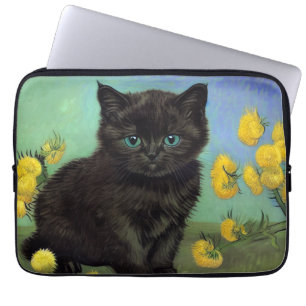 Van Gogh Zwart Kat Geel Bloemen Laptop Sleeve