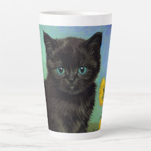 Van Gogh Zwart Kat Geel Bloemen Latte Mok