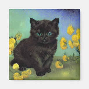 Van Gogh Zwart Kat Geel Bloemen Magneet