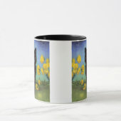 Van Gogh Zwart Kat Geel Bloemen Mok (Midden)