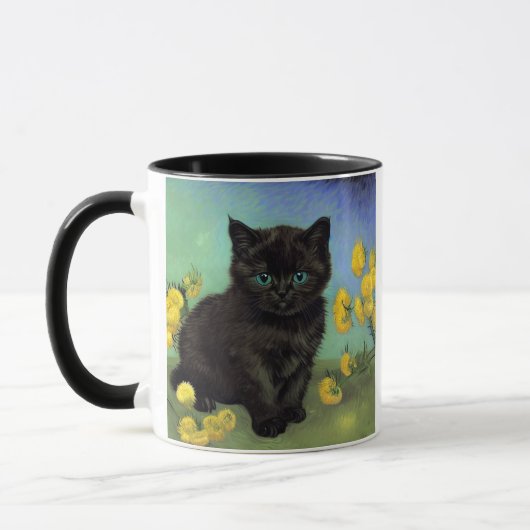 Van Gogh Zwart Kat Geel Bloemen Mok (Links)