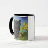 Van Gogh Zwart Kat Geel Bloemen Mok (Voorkant links)