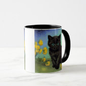 Van Gogh Zwart Kat Geel Bloemen Mok (Voorkant rechts)