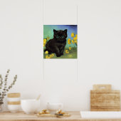 Van Gogh Zwart Kat Geel Bloemen Poster (Keuken)