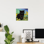 Van Gogh Zwart Kat Geel Bloemen Poster (Thuiskantoor)