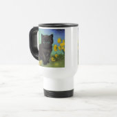 Van Gogh Zwart Kat Geel Bloemen Reisbeker (Voorkant links)