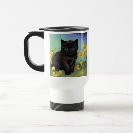 Van Gogh Zwart Kat Geel Bloemen Reisbeker (Links)