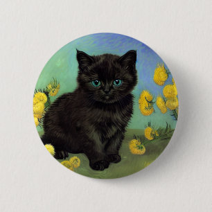 Van Gogh Zwart Kat Geel Bloemen Ronde Button 5,7 Cm