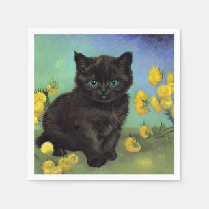 Van Gogh Zwart Kat Geel Bloemen Servet