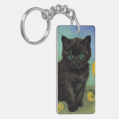 Van Gogh Zwart Kat Geel Bloemen Sleutelhanger (Voorkant Links)
