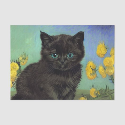 Van Gogh Zwart Kat Geel Bloemen Tissuepapier (Voorkant)