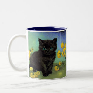 Van Gogh Zwart Kat Geel Bloemen Tweekleurige Koffiemok