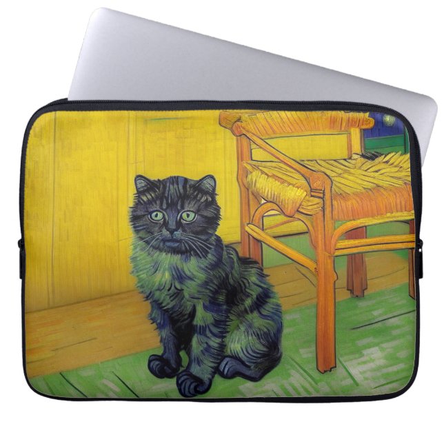 Van Gogh Zwart Kat Laptop Sleeve (Voorkant)