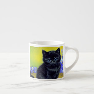 Van Gogh Zwart Kat Paarse Bloemen Espresso Kop