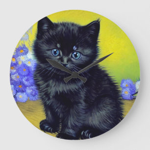 Van Gogh Zwart Kat Paarse Bloemen Grote Klok