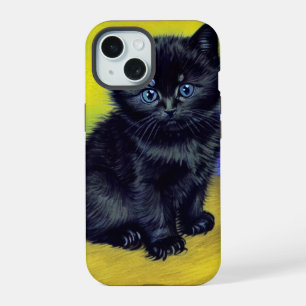 Van Gogh Zwart Kat Paarse Bloemen iPhone 15 Case