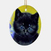 Van Gogh Zwart Kat Paarse Bloemen Keramisch Ornament (Rechts)