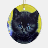 Van Gogh Zwart Kat Paarse Bloemen Keramisch Ornament (Links)