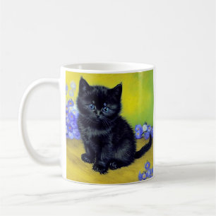Van Gogh Zwart Kat Paarse Bloemen Koffiemok