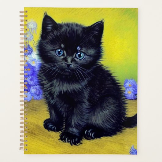 Van Gogh Zwart Kat Paarse Bloemen Planner (Voorkant)