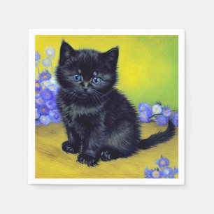 Van Gogh Zwart Kat Paarse Bloemen Servet