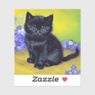 Van Gogh Zwart Kat Paarse Bloemen Sticker
