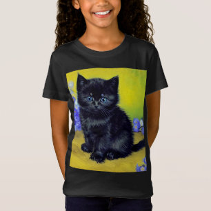Van Gogh Zwart Kat Paarse Bloemen T-shirt