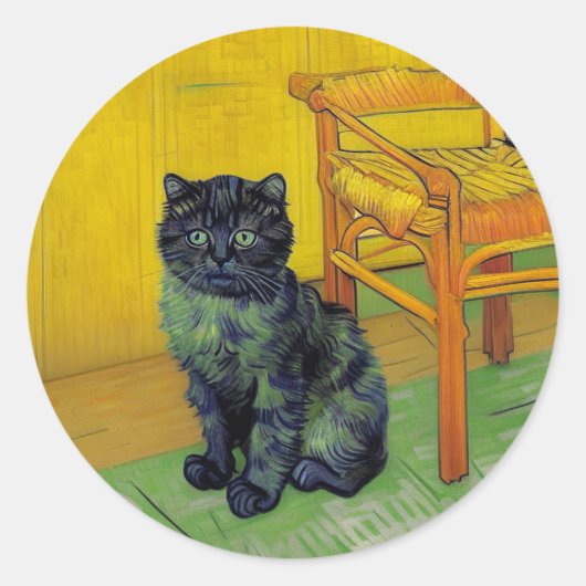 Van Gogh Zwart Kat Ronde Sticker (Voorkant)