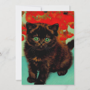 Van Gogh Zwart Kat Rood Bloemen Aankondiging
