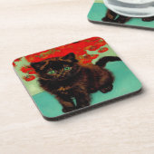 Van Gogh Zwart Kat Rood Bloemen Bier Onderzetter (Linkerzijde)