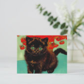 Van Gogh Zwart Kat Rood Bloemen Briefkaart (Staand voorkant)