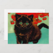 Van Gogh Zwart Kat Rood Bloemen Briefkaart (Voorkant / Achterkant)