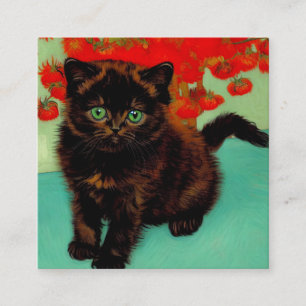 Van Gogh Zwart Kat Rood Bloemen Informatiekaartje