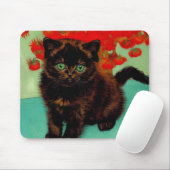 Van Gogh Zwart Kat Rood Bloemen Muismat (Met muis)