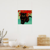 Van Gogh Zwart Kat Rood Bloemen Poster (Keuken)
