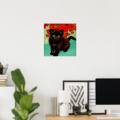 Van Gogh Zwart Kat Rood Bloemen Poster (Thuiskantoor)