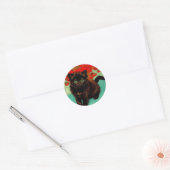 Van Gogh Zwart Kat Rood Bloemen Ronde Sticker (Envelop)