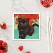 Van Gogh Zwart Kat Rood Bloemen Servet (Insitu)