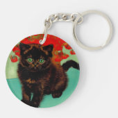 Van Gogh Zwart Kat Rood Bloemen Sleutelhanger (Achterkant)