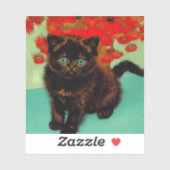 Van Gogh Zwart Kat Rood Bloemen Sticker (Vel)