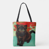 Van Gogh Zwart Kat Rood Bloemen Tote Bag (Achterkant)