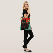 Van Gogh Zwart Kat Rood Bloemen Tote Bag (Op model)