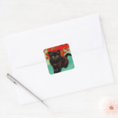 Van Gogh Zwart Kat Rood Bloemen Vierkante Sticker (Envelop)