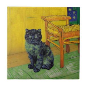 Van Gogh Zwart Kat Tegeltje