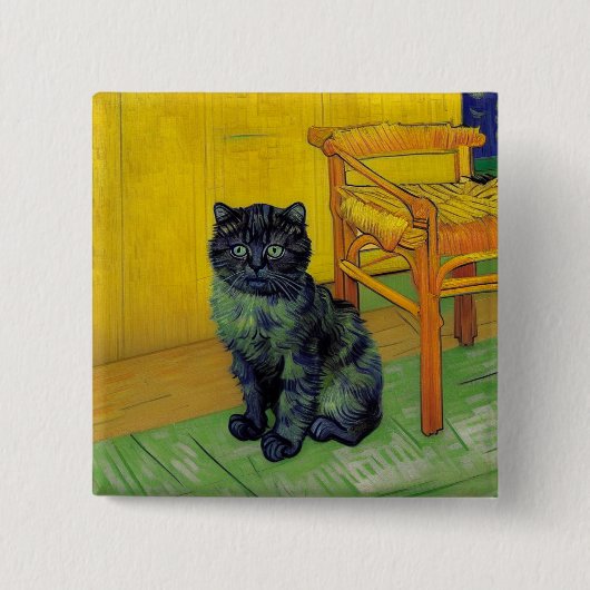 Van Gogh Zwart Kat Vierkante Button 5,1 Cm (Voorkant)