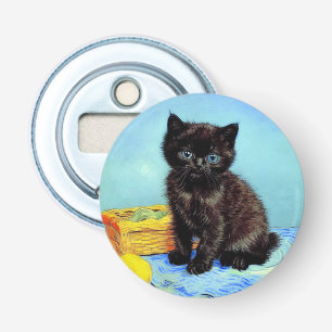 Van Gogh Zwart Kitten met garen Button Flesopener
