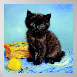 Van Gogh Zwart Kitten met garen Poster