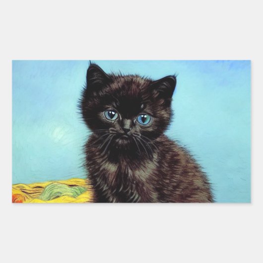 Van Gogh Zwart Kitten met garen Rechthoekige Sticker (Voorkant)