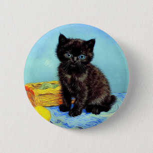 Van Gogh Zwart Kitten met garen Ronde Button 5,7 Cm